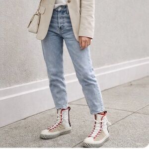 Acne Studios Bla Konst Connor High Top Sneakers US 7 Cream Suede Lace Up NWOT